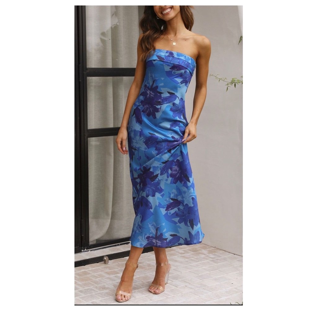 Satin Strapless Floral Dress